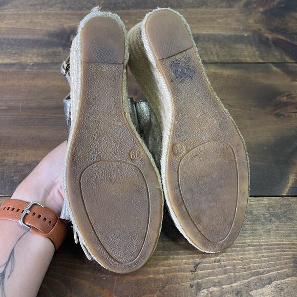 Valentino Metallic Silver Pewter Leather Bow Wedge Espadrille Sandals EU 39 8.5 - Picture 10 of 15